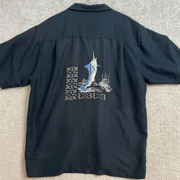 Hook & Tackle men‎ Large Black Embroidery Short Sleeve Button Down Fishing Shirt - Picture 1 of 11